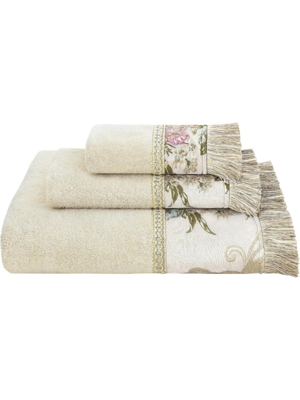 Luxury Cotton Bath Towel Set - 3 Piece Soft Absorbent Towels, Ivory & Pearly
